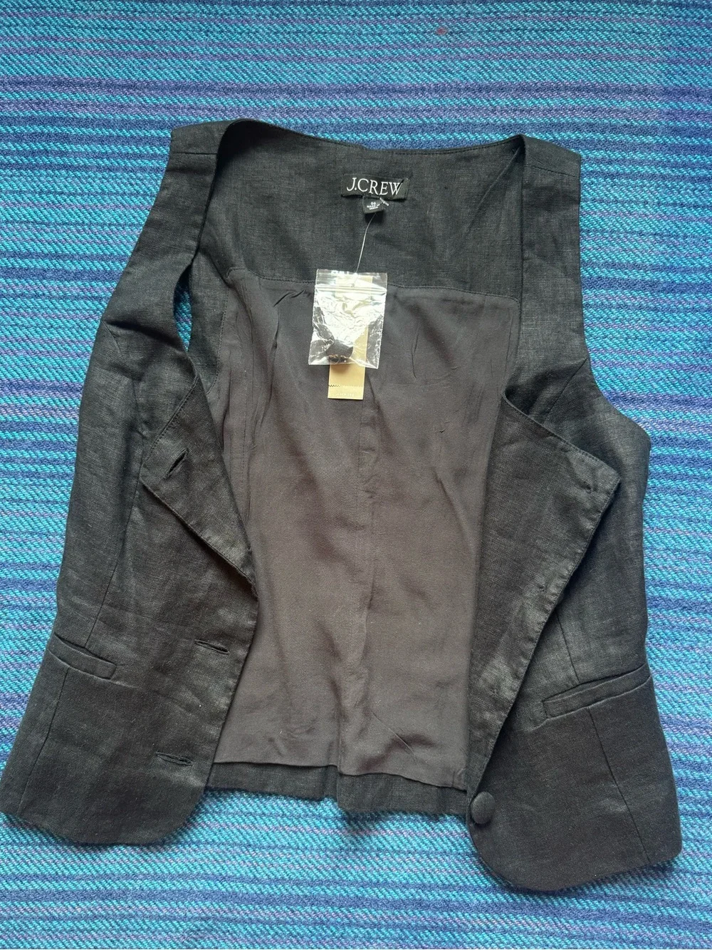 J. Crew Black 100% Linen Sleeveless Button Vest
